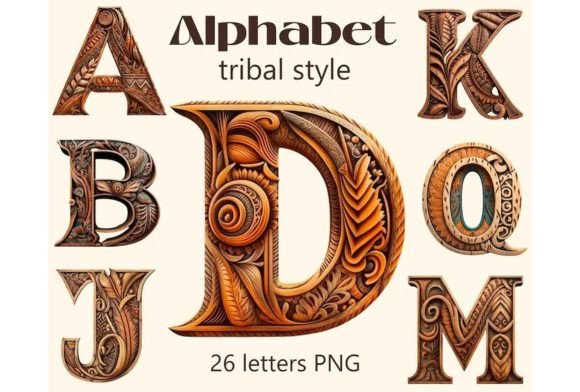 Alphabet Tribal Style Watercolor Clipart for Blog & Editorial Design