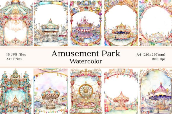 Amusement Park Watercolor Cards Frame – Illustrations That Bring Brand Personality to Life