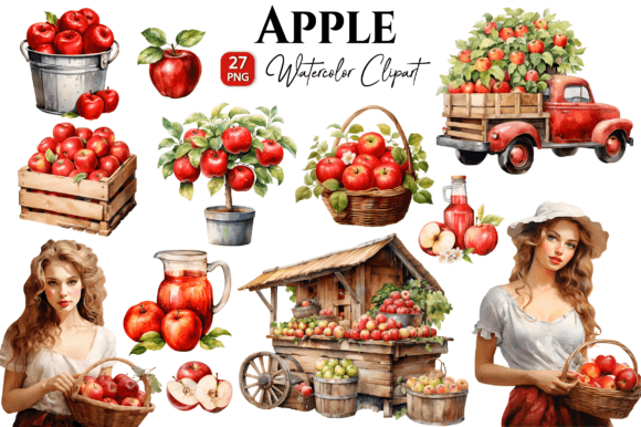 Apple Watercolor Clipart Bundle: Illustrations for Branding
