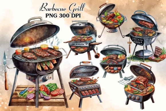 Barbecue Grill Watercolor Clipart for Branding and Design Projects