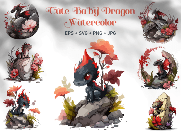 Cute Baby Dragon Watercolor SVG Clipart
