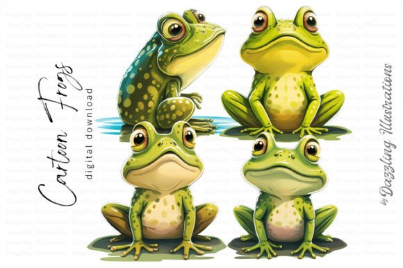 Fun Watercolor Cartoon Frogs: A Playful Illustration Set for Bloggers & Digital Publishers
