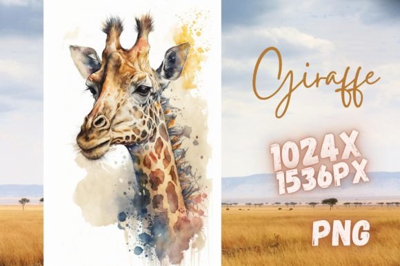 Giraffe Africa ZOO Safari Watercolor PNG Illustrations for Digital Sellers