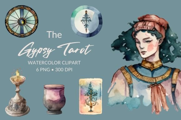 Gypsy Tarot Watercolor Clipart: Mystical Illustrations for Modern Branding