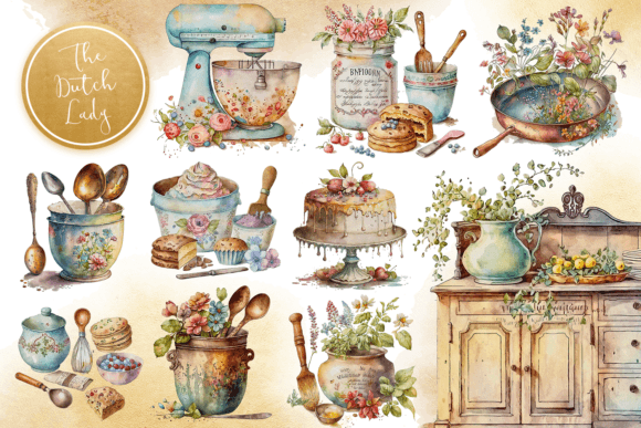 h1Farmhouse Kitchen Watercolor Clipart for Branding & Marketing Illustrations/h1