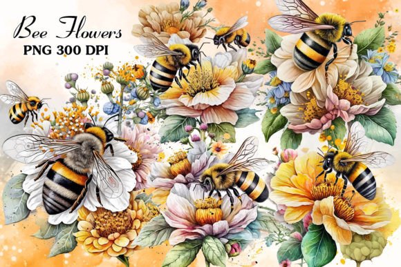 Retro Flowers Bee Watercolor Clipart – A Sweet Touch for Crafters & Etsy Sellers