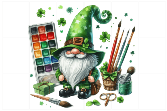 St. Patrick's Gnomes Watercolor Clipart Illustrations