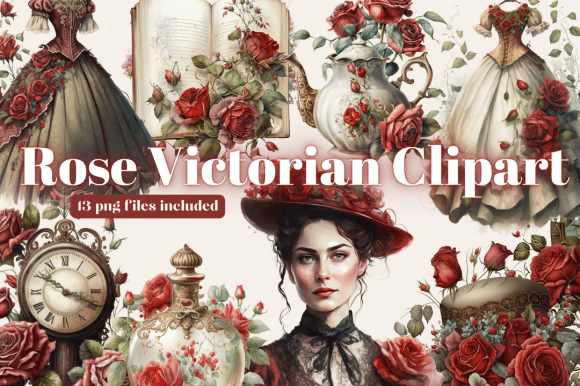 Vintage Rose Clipart Watercolor Clipart for Etsy & Digital Sellers
