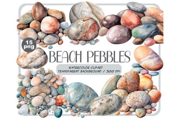 Watercolor Beach Pebbles Illustrations for Content Publishing