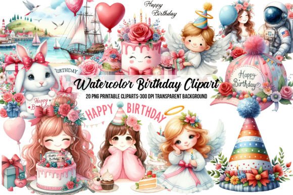 Watercolor Birthday Clipart: Illustrations for Clients