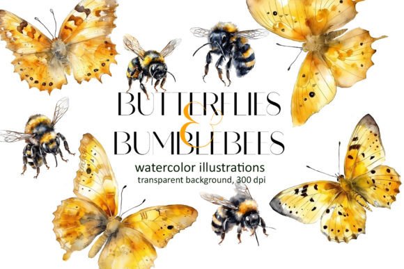 Watercolor Butterflies & Bumblebee Illustrations for Blog Design