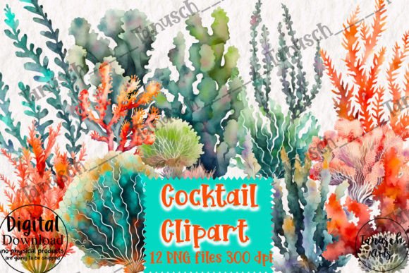 Watercolor Corals Seaweed Clipart: A Fresh Illustration for Lifestyle Branding