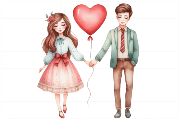 Watercolor Couple with Heart Balloon: Design Review