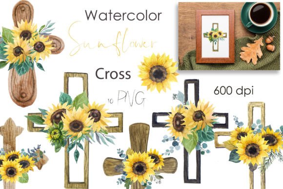 Watercolor Cross Easter with Sunflowers Freebie Review for Digital Sellers