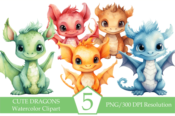 Watercolor Cute Dragons: Illustrations for Branding