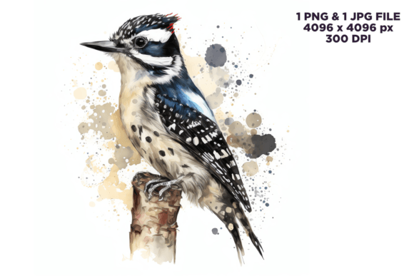 Watercolor Downy Woodpecker Clipart for Branding & Creative Projects