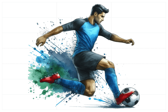 Watercolor Football Player in Action Illustrations