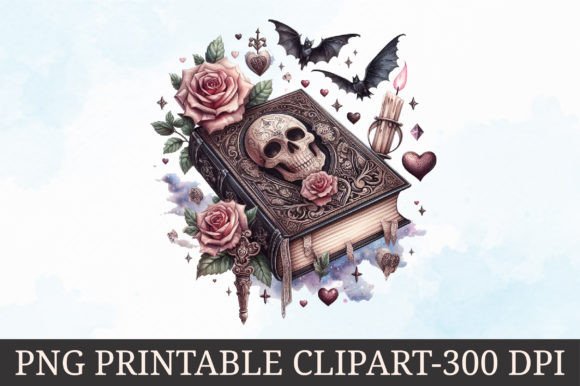 Watercolor Gothic Book Lover Clipart Illustrations