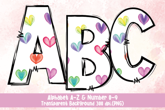 Watercolor Heart Doodle Alphabet PNG: Illustrations Review