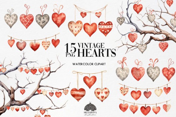 Watercolor Hearts Illustrations for Valentine Design