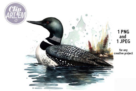 Watercolor Loon Painting Image Wall Art: A Fresh Illustration for Local Branding
