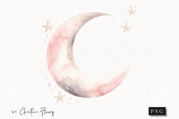 Watercolor Pink Moon Clipart Celestial Illustrations