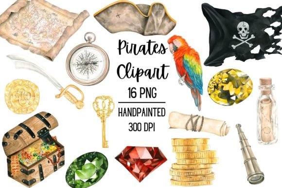 Watercolor Pirates Clipart: A Fun, Festive Illustration for Crafters & Handmade Sellers