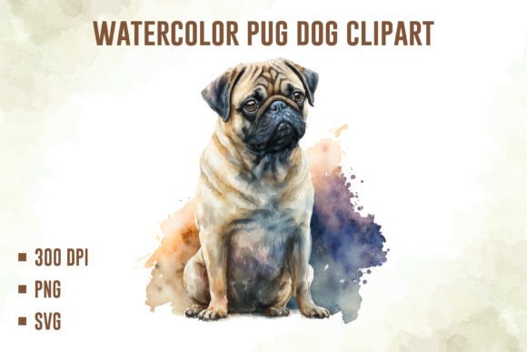 Watercolor Pug Dog Illustrations for Bloggers and Digital Publishers
