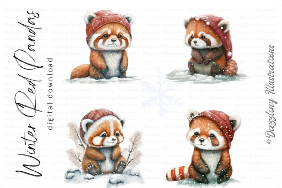 Watercolor Red Pandas in the Winter