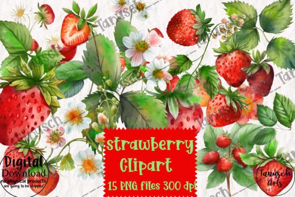 Watercolor Strawberry Clipart for Branding and Creative Projects