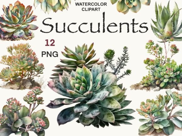 Watercolor Succulents Botanical Illustrations for Digital Sellers