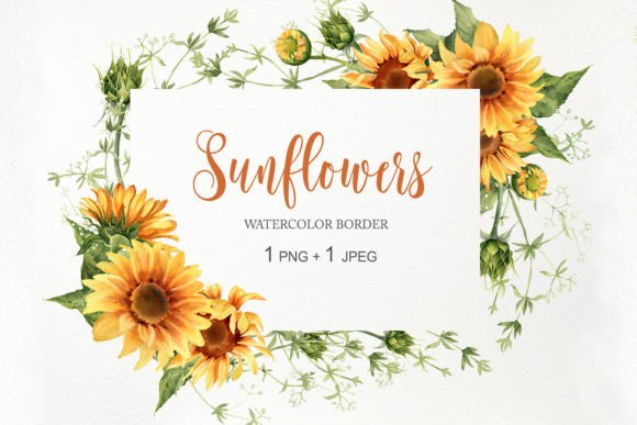 Watercolor Sunflower Border Frame PNG for Branding and Commercial Design