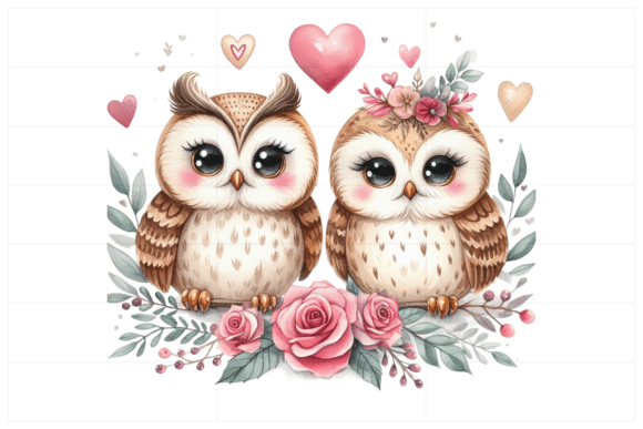 Watercolor Valentine Couple Owl Clipart for Editorial & Web Design Projects
