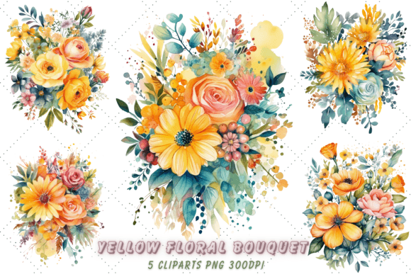 Watercolor Yellow Floral Bouquet – A Bright, Handmade Touch for Design Illustrations
