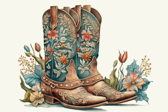 Western Boots with Flowers, Watercolor 3: A Versatile Illustration for Rustic Charm Branding